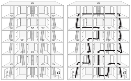 House maze for kids with a solution in black and whiteのイラスト素材