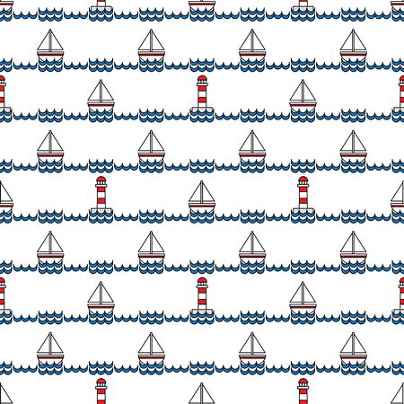 Seamless illustrated pattern made of sailboats on seaのイラスト素材