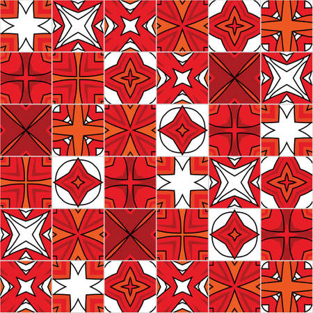 Seamless illustrated pattern made of orange and white tilesのイラスト素材