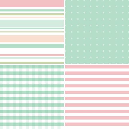 Set of four seamless pattern illustrations in vintage paletteのイラスト素材