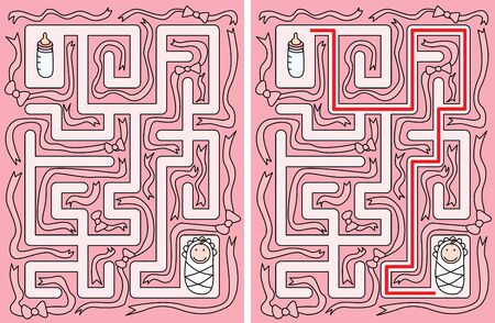 Easy baby maze for younger kids with a solutionのイラスト素材