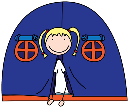 Cartoon illustration of a girl in an tentのイラスト素材