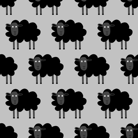 Seamless pattern made illustrated black sheep on greyのイラスト素材