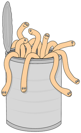Cartoon illustration of can filled with wormsのイラスト素材