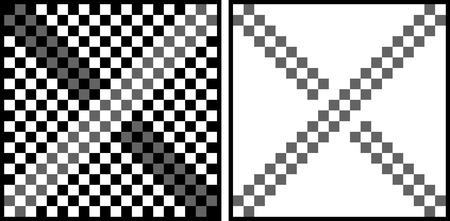 Optical illusion - gray squares on the left picture look like they are not the same shade of grey...