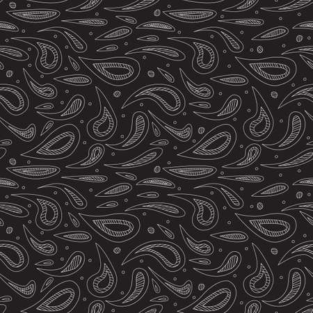 Seamless illustrated pattern made of white hand drawn elements on blackのイラスト素材