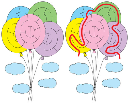 Easy balloons maze for younger kids with a solutionのイラスト素材