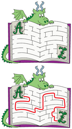Easy dragon maze for younger kids with a solutionのイラスト素材
