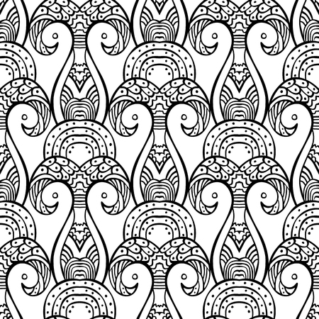 Seamless illustrated pattern made of hand drawn elements - coloring sheet for adultsのイラスト素材