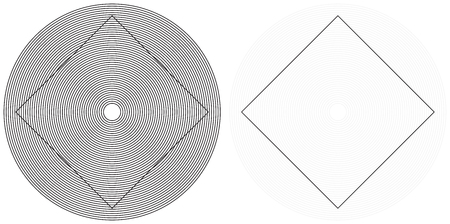 Optical illusion - square appears to have distorted sides although they are straight - explanation on the rightのイラスト素材