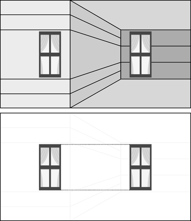 Optical illusion -window on the left appears to be smaller than window on the right although they are the same size - explanation belowのイラスト素材