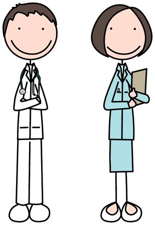 Cartoon illustration of doctor and nurseのイラスト素材
