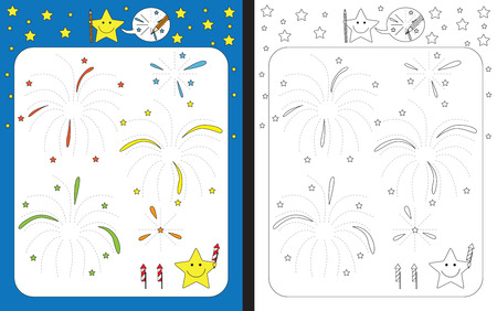 Preschool worksheet for practicing fine motor skills - tracing dashed linesのイラスト素材