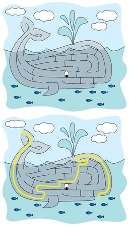 Easy whale maze for younger kids with a solutionのイラスト素材