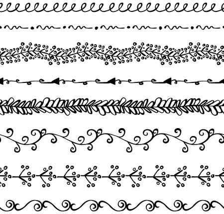 Set of eight illustrated hand drawn decorative bordersのイラスト素材