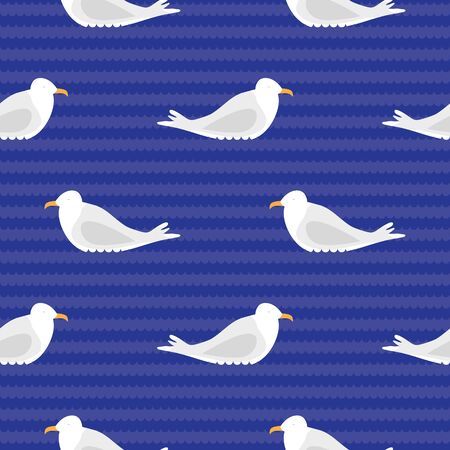 Seamless pattern made of illustrated seagulls on sand beachのイラスト素材
