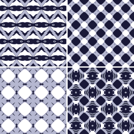 Set of four seamless pattern illustrations in violet and whiteのイラスト素材