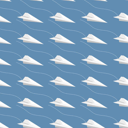 Seamless pattern made of illustrated paper airplanes on blueのイラスト素材