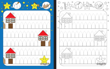 Preschool worksheet for practicing fine motor skills - tracing dashed linesのイラスト素材