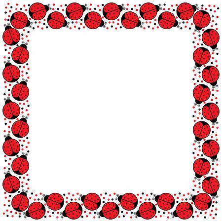 Decorative illustrated square frame made of cartoon ladybugsのイラスト素材