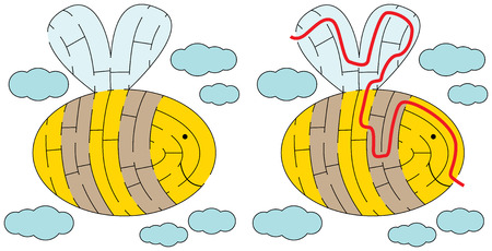 Easy bee maze for younger kids with a solutionのイラスト素材