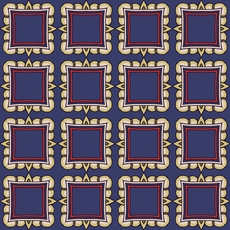 Seamless illustrated pattern made of abstract elements in beige, red, yellow, blue and blackのイラスト素材