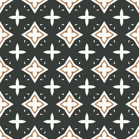 Seamless illustrated pattern made of abstract elements in white, brown and dark greyのイラスト素材