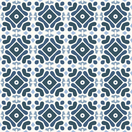 Seamless illustrated pattern made of abstract elements in white and blueのイラスト素材