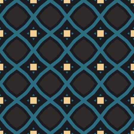 Seamless illustrated pattern made of abstract elements in black, turquoise and beigeのイラスト素材