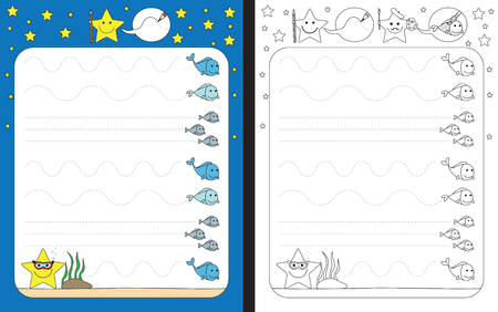 Preschool worksheet for practicing fine motor skills - tracing dashed linesのイラスト素材