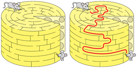 Easy mice maze for younger kids with a solutionのイラスト素材