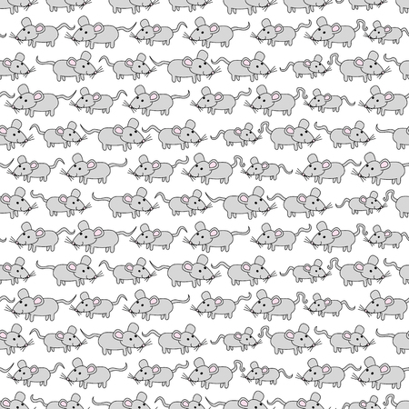 Seamless illustrated patterns of cartoon miceのイラスト素材