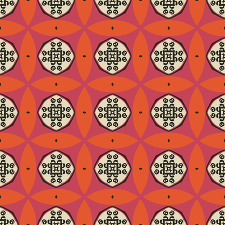 Seamless illustrated pattern made of abstract elements in beige, pink, orange and blackのイラスト素材