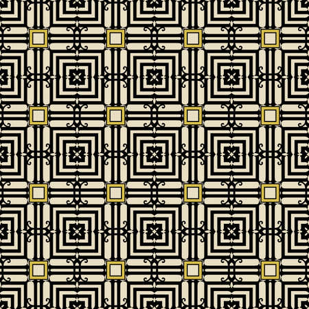 Seamless illustrated pattern made of abstract elements in beige, yellow and blackのイラスト素材