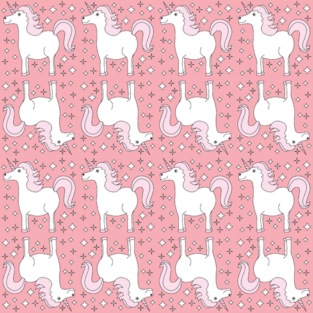 Seamless  pattern made of illustrated unicorns and sparkles on pinkのイラスト素材