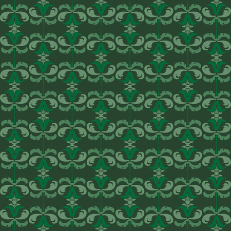 Seamless pattern made of decorative abstract elements and leaves in shades of greenのイラスト素材