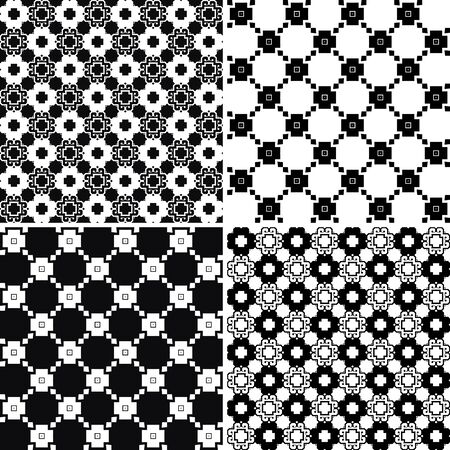 Set of four seamless pattern illustrations in black and whiteのイラスト素材