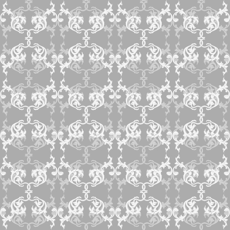 Seamless illustrated damask pattern made of floral elements in shades of greyのイラスト素材