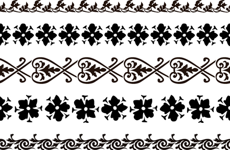 Set of five illustrated decorative borders made of abstract elements in blackのイラスト素材
