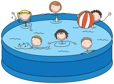 Cartoon illustration of six kids in a poolのイラスト素材