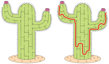 Easy cactus maze for younger kids with a solutionのイラスト素材