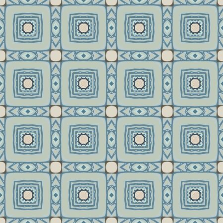 Seamless illustrated pattern made of abstract elements in beige, blue and dark grayのイラスト素材