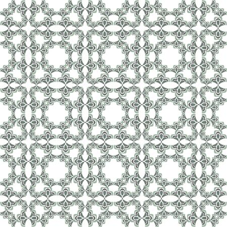 Seamless illustrated pattern made of abstract green and grey elements on white