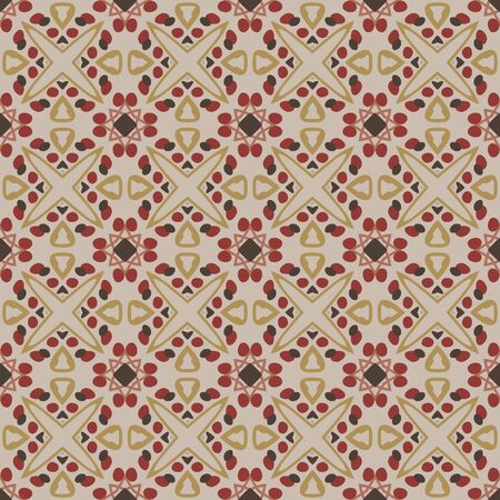 Seamless illustrated pattern made of abstract elements in beige, red, yellow and dark grayのイラスト素材