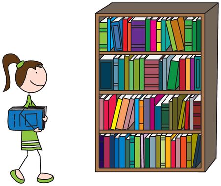 Illustration of happy kid returning book to libraryのイラスト素材