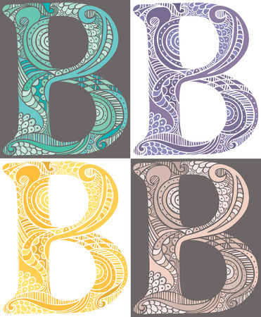 Hand drawn capital letter B in turquoise, purple, yellow and pinkのイラスト素材