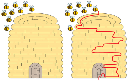 Beehive  maze for kids with a solutionのイラスト素材