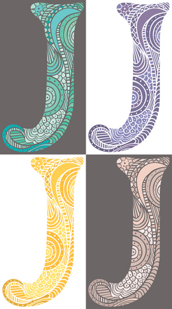 Hand drawn capital letter J in turquoise, purple, yellow and pinkのイラスト素材