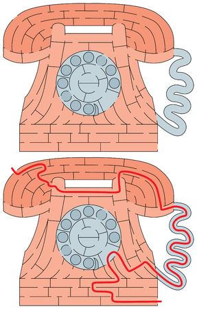 Easy telephone maze for younger kids with a solutionのイラスト素材