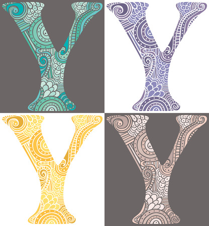 Hand drawn capital letter Y in turquoise, purple, yellow and pinkのイラスト素材